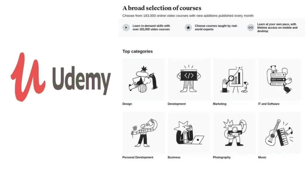 udemy broad course selection